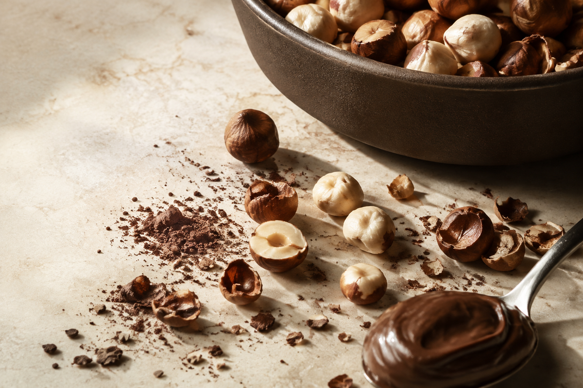 Hazelnuts, cocoa and chocolate cream